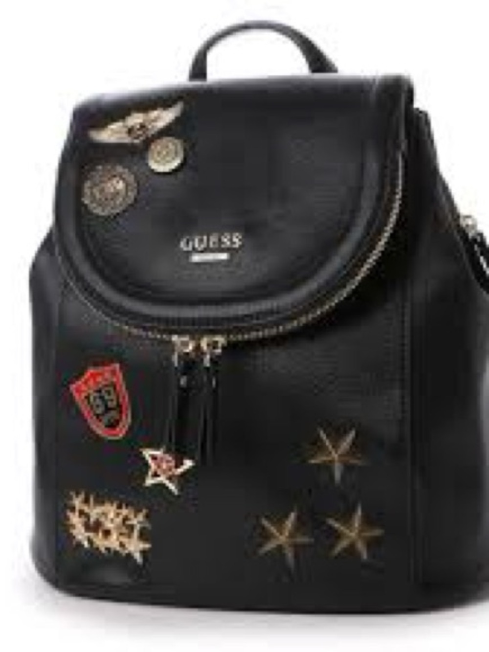 GUESS Black Backpack with Gold Accents and Patch Details